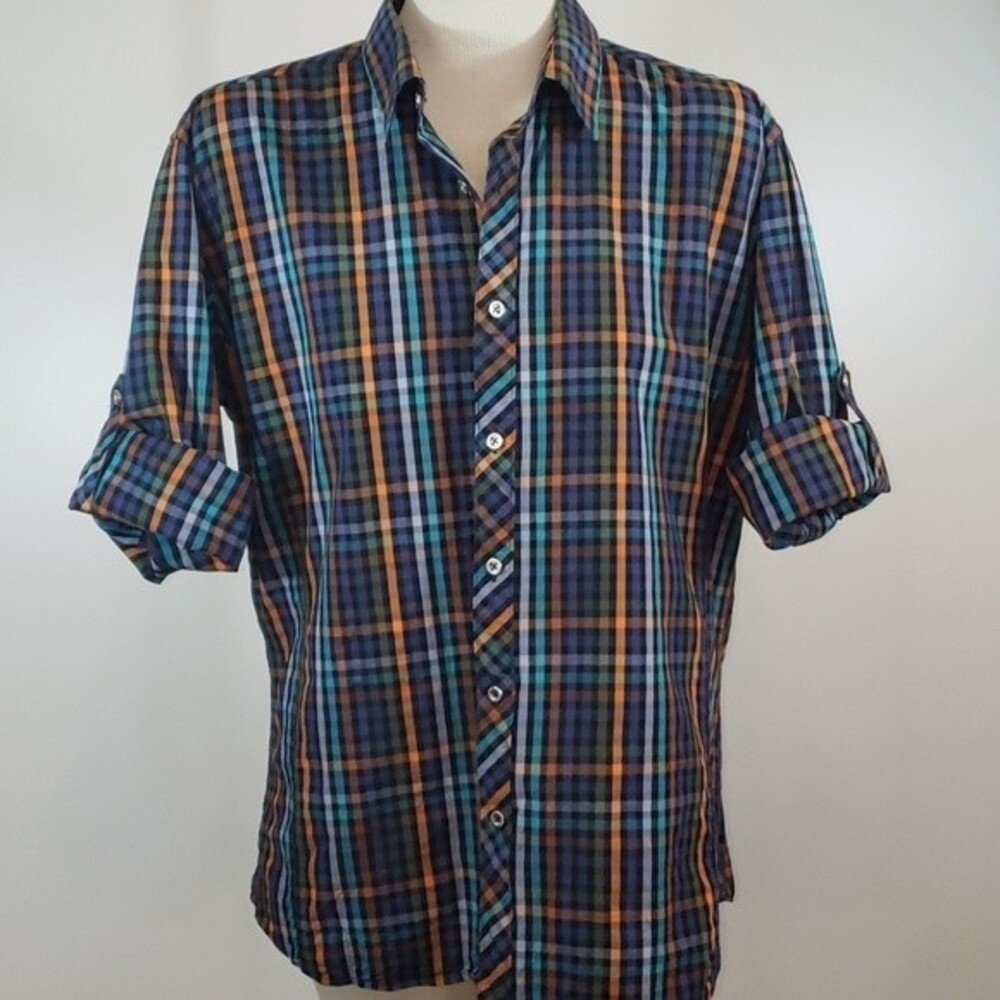 JARED LANG Plaid Button Front Shirt size L - Picture 6 of 9